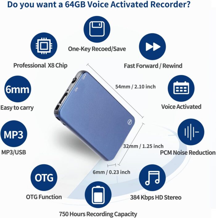 64GB Pocket Voice Recorder 3 Days Backup Hidden Device - Image 2